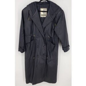 Vintage Genuine Leather Hooded Trench Coat